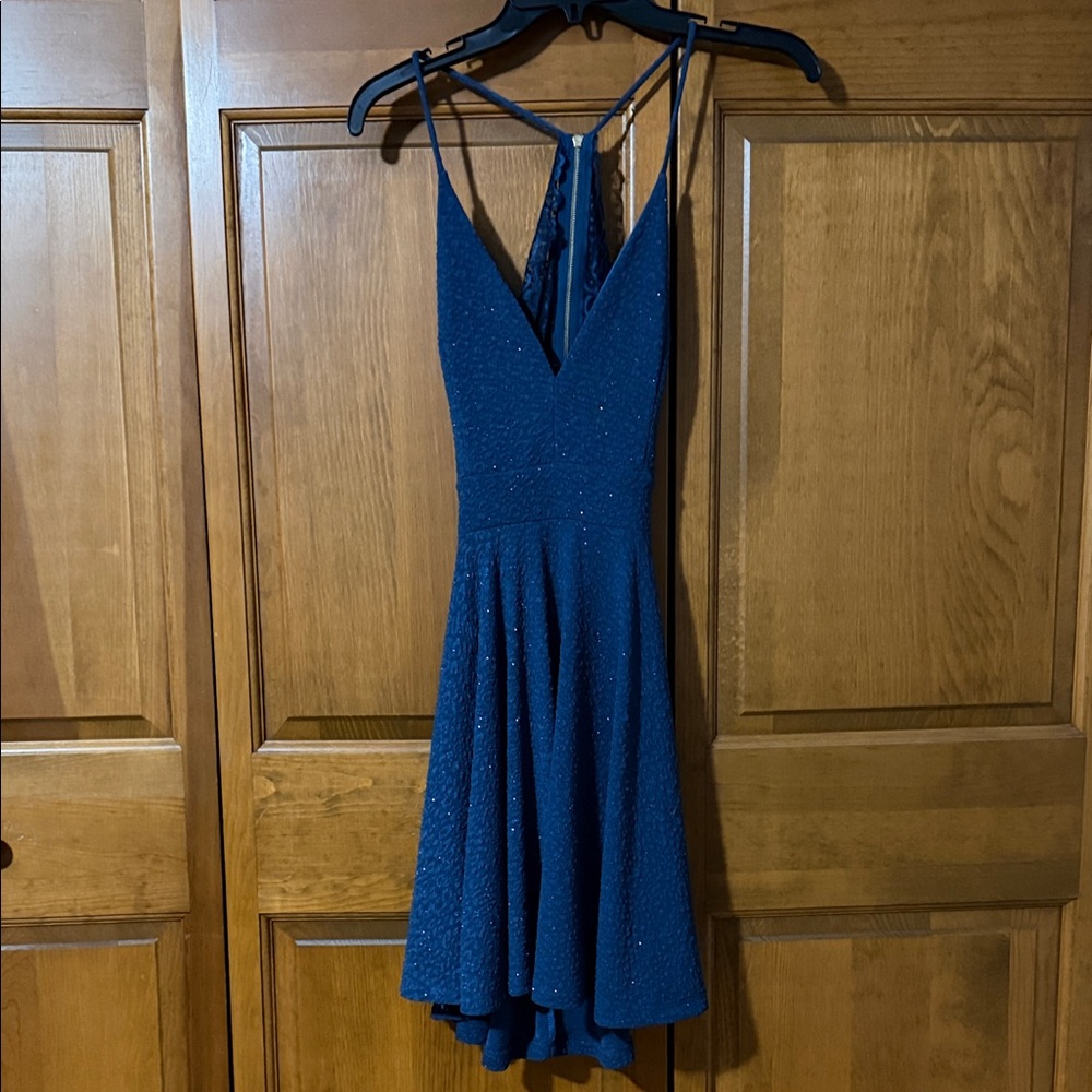 Windsor Navy Sparkle V-Neck Fit & Flare Midi Dress
